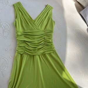 dressbarn Lime Green Ruched V-Neck Midi Dress